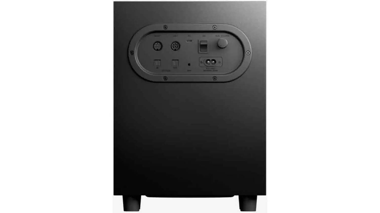 Subwoofer zboku s konektormi na pripojenie príslušenstva