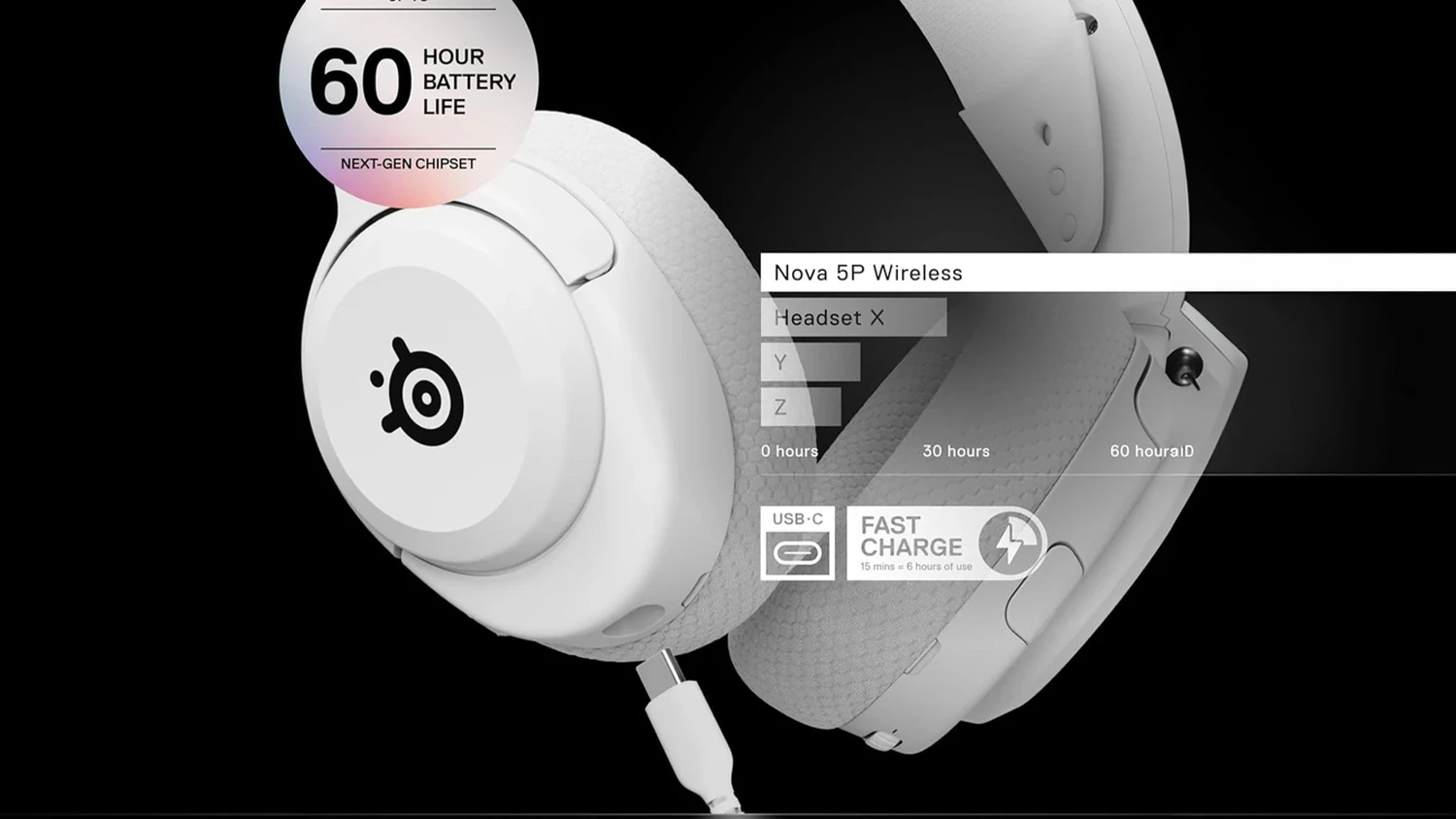 Slúchadlá cez hlavu SteelSeries – infografika o batérii