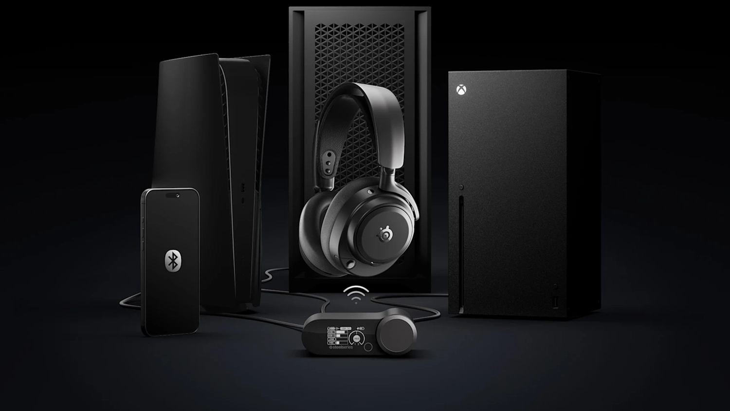 Slúchadlá SteelSeries Arctis Nova Pro Omni s rôznymi hernými zariadeniami
