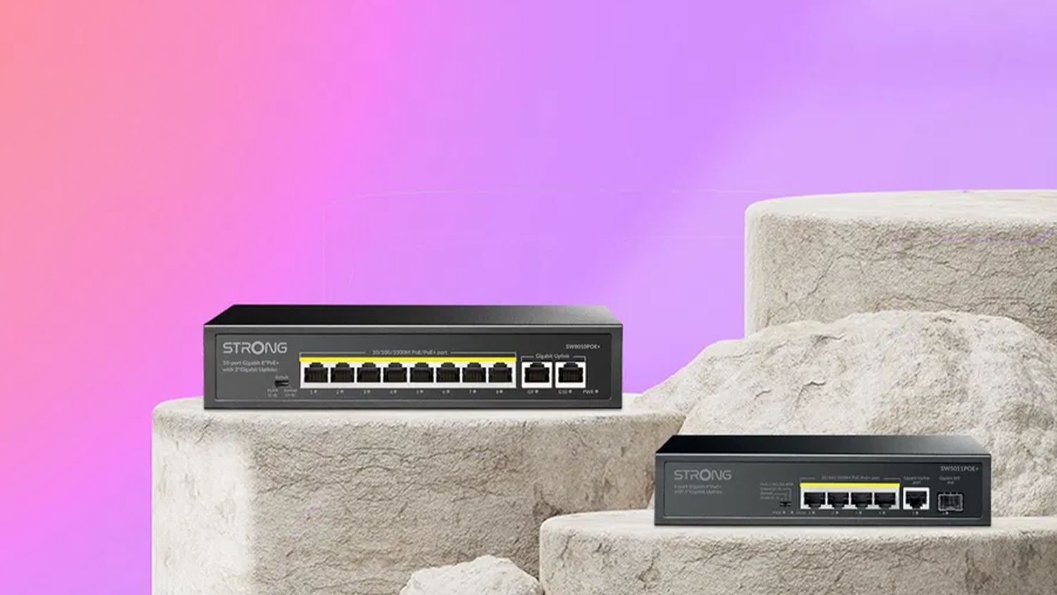 Dva PoE Switche Strong SW8010POE+