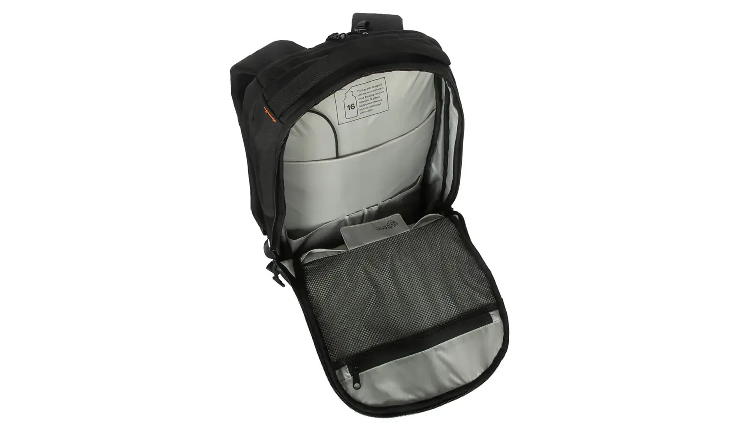 Pohled na vnitřní uspořádání batohu pro notebooky Targus Commuter EcoSmart TBB652GL.