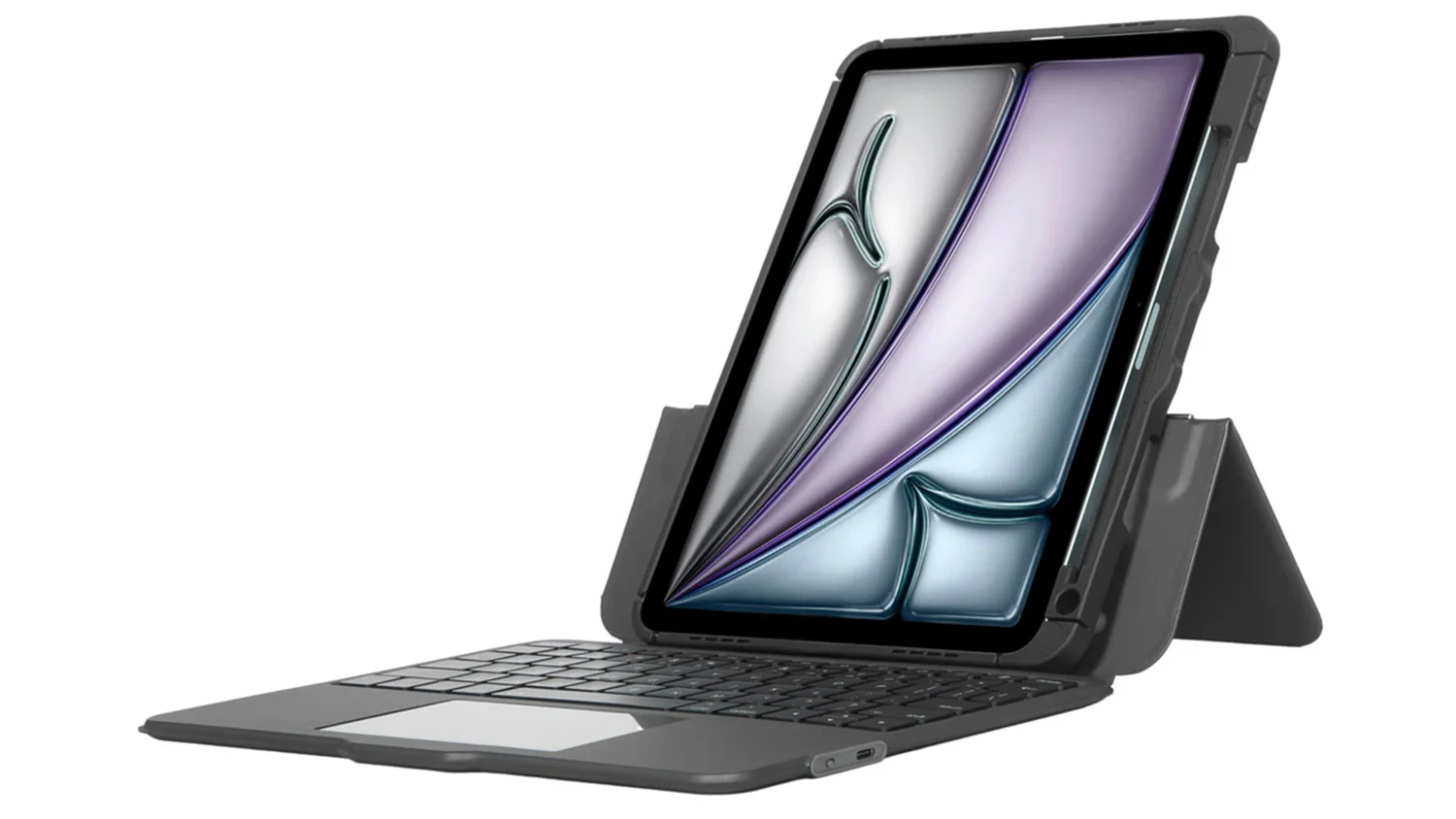 Ipad um&iacute;stěn&yacute; v pouzdru s kl&aacute;vesnic&iacute; Targus VersaVu ve svisl&eacute; poloze