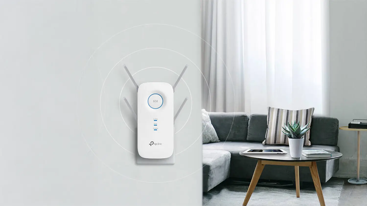 Wi-Fi extender sign&aacute;lu TP-Link RE650 AC2600 Dual Band poskytuj&iacute;c&iacute; stabiln&iacute; pokryt&iacute; Wi-Fi sign&aacute;lem v cel&eacute;m domě.