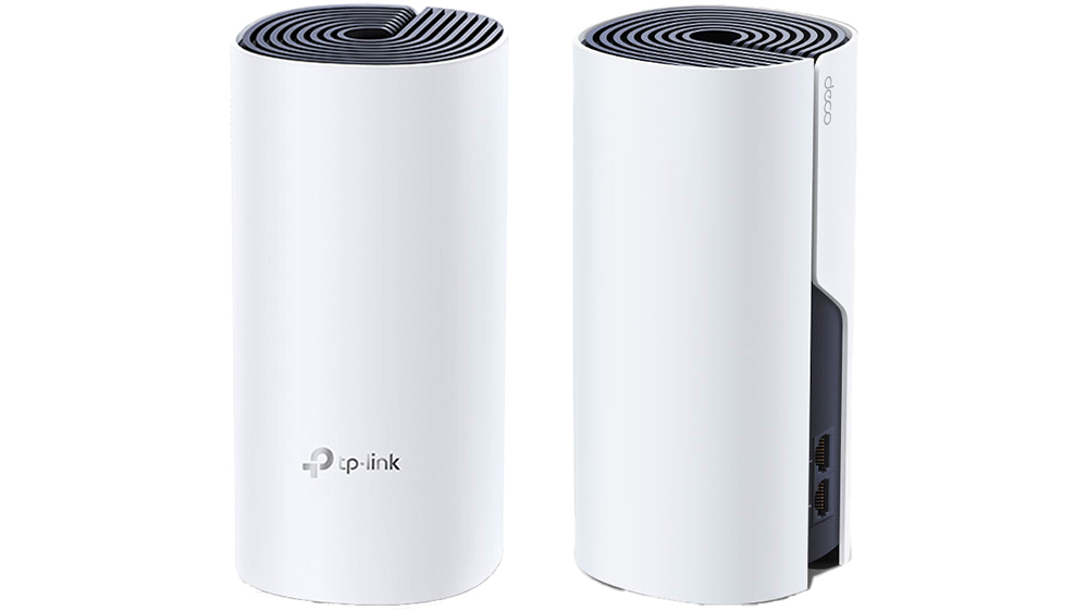 Síťový mesh systém TP-Link Deco P9 AC1200 + AV1000 2-pack na bílém pozadí zobrazující dvě jednotky systému
