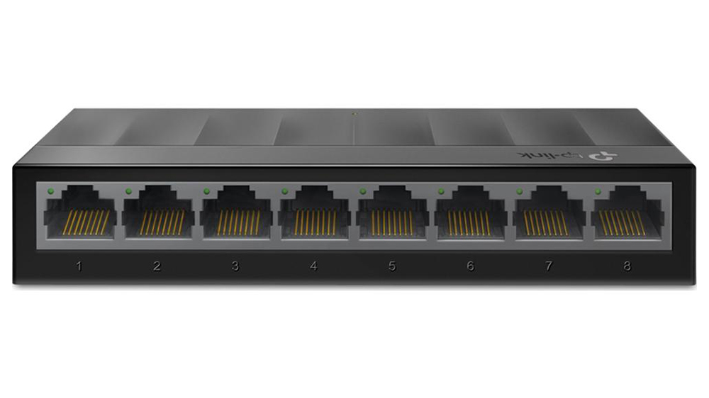 Swich TP-Link LiteWave LS1008G na bílém pozadí zobrazující kompaktní design s 8 gigabitovými porty