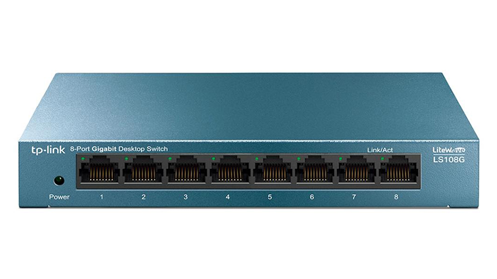 Switch TP-Link LiteWave LS108G v čistém provedení zobrazující všech osm síťových portů