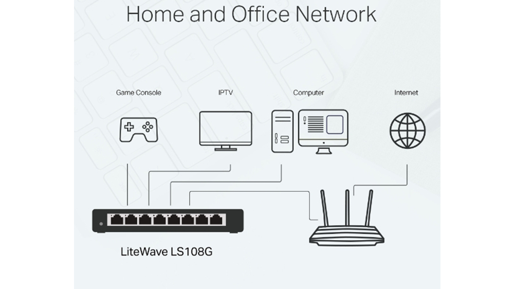Switch TP-Link LiteWave LS108G demonstrující vysokorychlostní přenos dat v síťovém prostředí