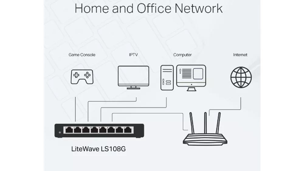 Switch TP-Link LiteWave LS108G demonštrujúci vysokorýchlostný prenos dát v sieťovom prostredí