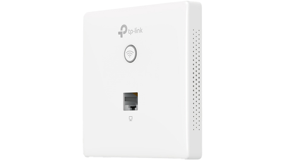 Přístupový bod TP-Link Omada EAP115-Wall na bílém pozadí zobrazující kompaktní design určený pro montáž na zeď
