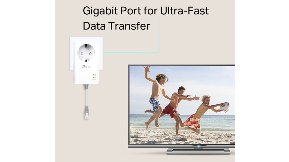 Sada Powerline adapt&eacute;rov TP-Link AV1000 Gigabit Passthrough TL-PA7017P KIT demon&scaron;truj&uacute;ca prenos d&aacute;t cez elektrick&uacute; sieť