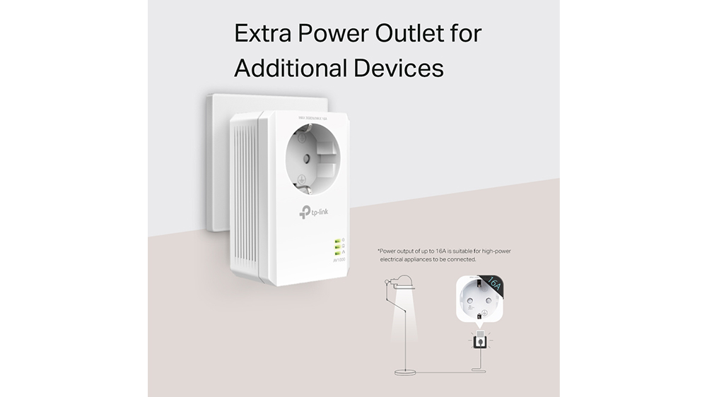 Sada Powerline adapt&eacute;rov TP-Link AV1000 Gigabit Passthrough TL-PA7017P KIT s uk&aacute;žkou zabezpečenia a jednoduch&eacute;ho ovl&aacute;dania