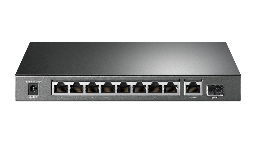 Switch TP-Link TL-SG1210P 10portový Gigabit Desktop s 8portovým PoE+ v provozu zpracovávající síťový provoz s vysokým výkonem