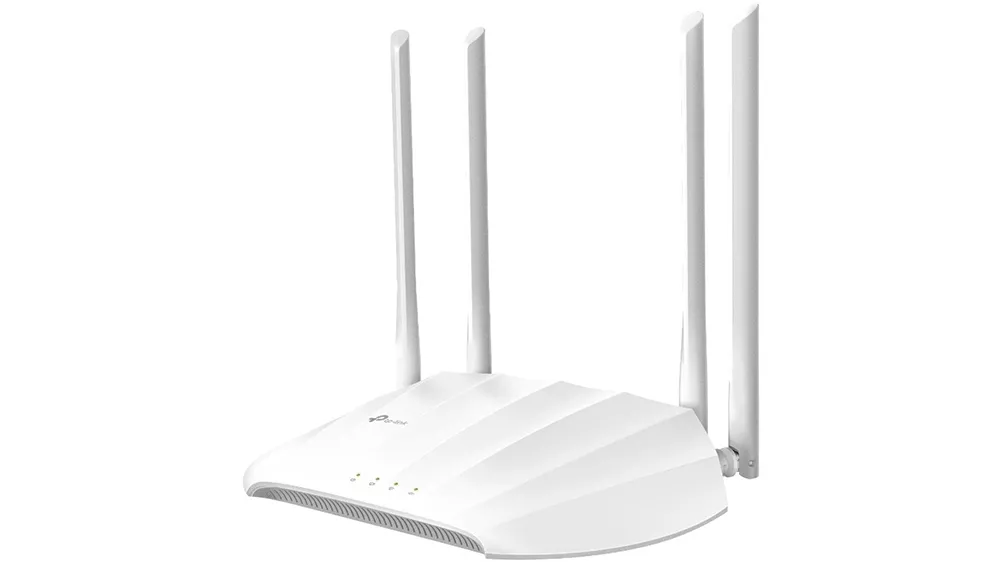 Access Point TP-Link TL-WA1201 AC1200 na bielom pozadí zobrazujúci kompaktný dizajn so štyrmi anténami