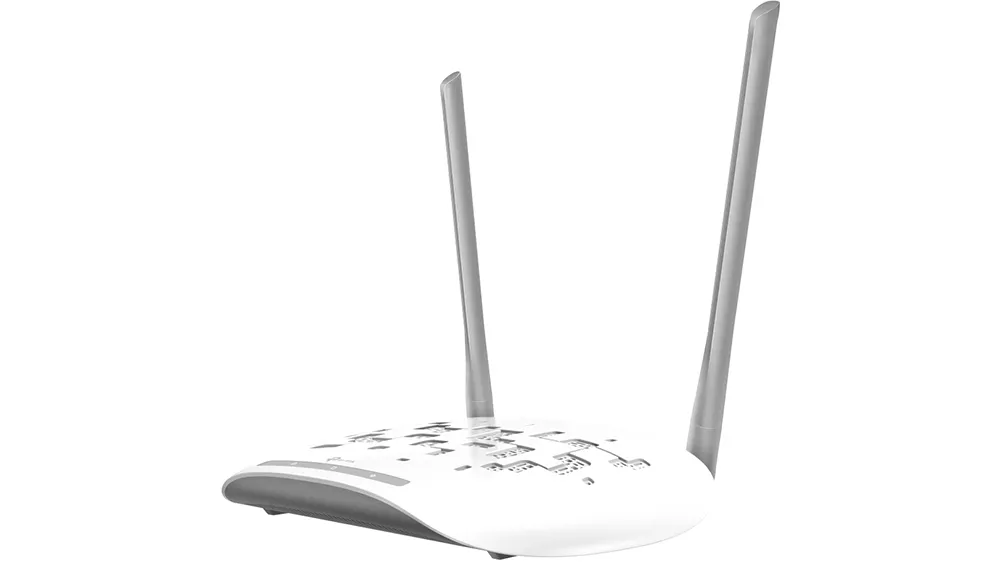 Bezdrôtový prístupový bod TP-Link TL-WA801N na bielom pozadí ukazujúci kompaktný dizajn s dvoma anténami