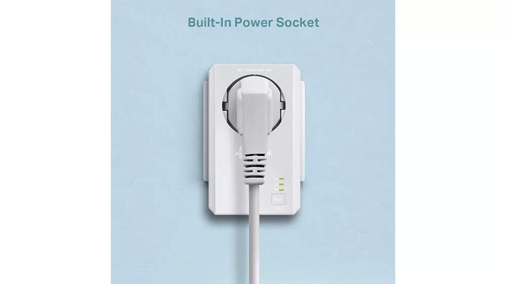 Powerline Wi-Fi Kit TP-Link TL-WPA4226KIT AV600 s vyznačenými bezpečnostnými prvkami a ovládacími tlačidlami