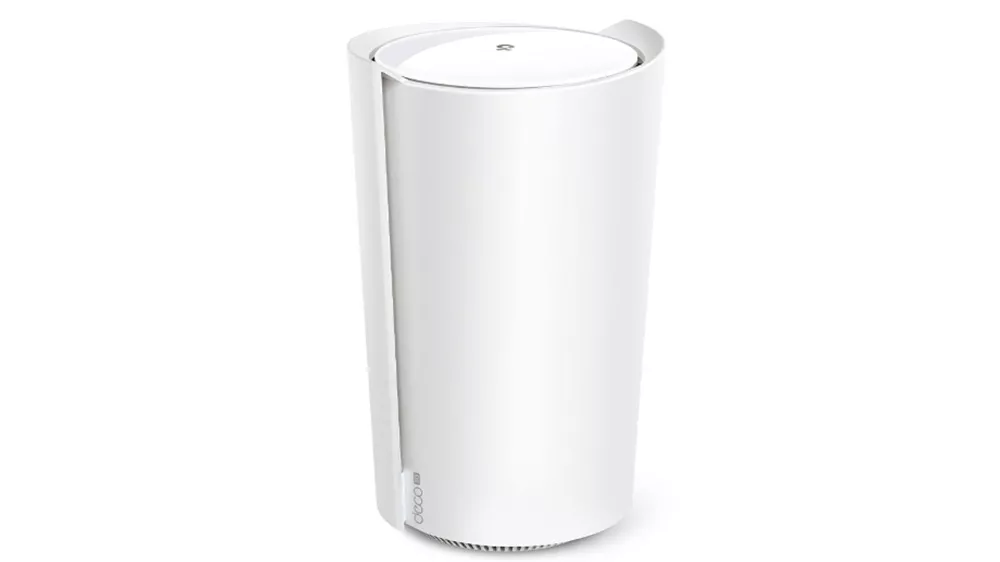 Router TP-Link Deco X50-5G AX3000 na bielom pozadí zobrazujúci kompaktnú mesh jednotku s dizajnovými prvkami