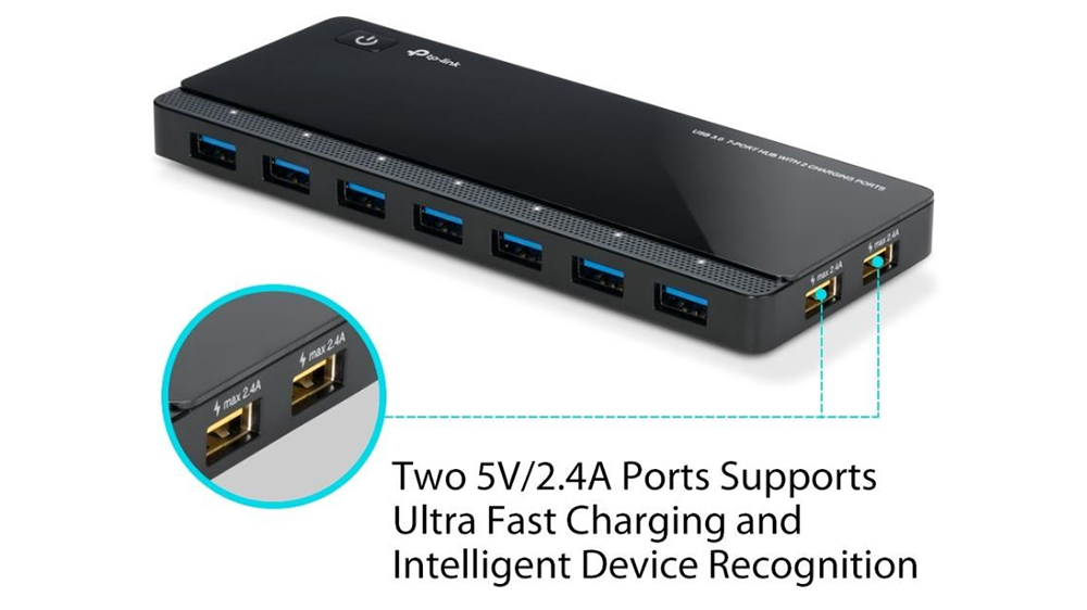 Nabíjecí porty na zařízení TP-Link UH720 USB Hub_02