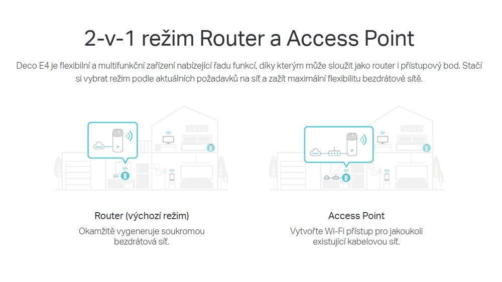 Mesh Wi-Fi systém TP-Link Deco E4 AC1200 (1-pack) s ukázkou mobilní aplikace pro správu sítě