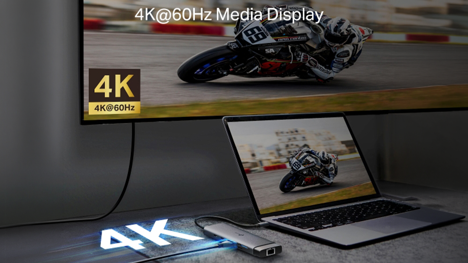 Multifunkčn&iacute; USB Hub TP-Link UH9120C připojen&yacute; k monitoru, s&iacute;ti i notebooku