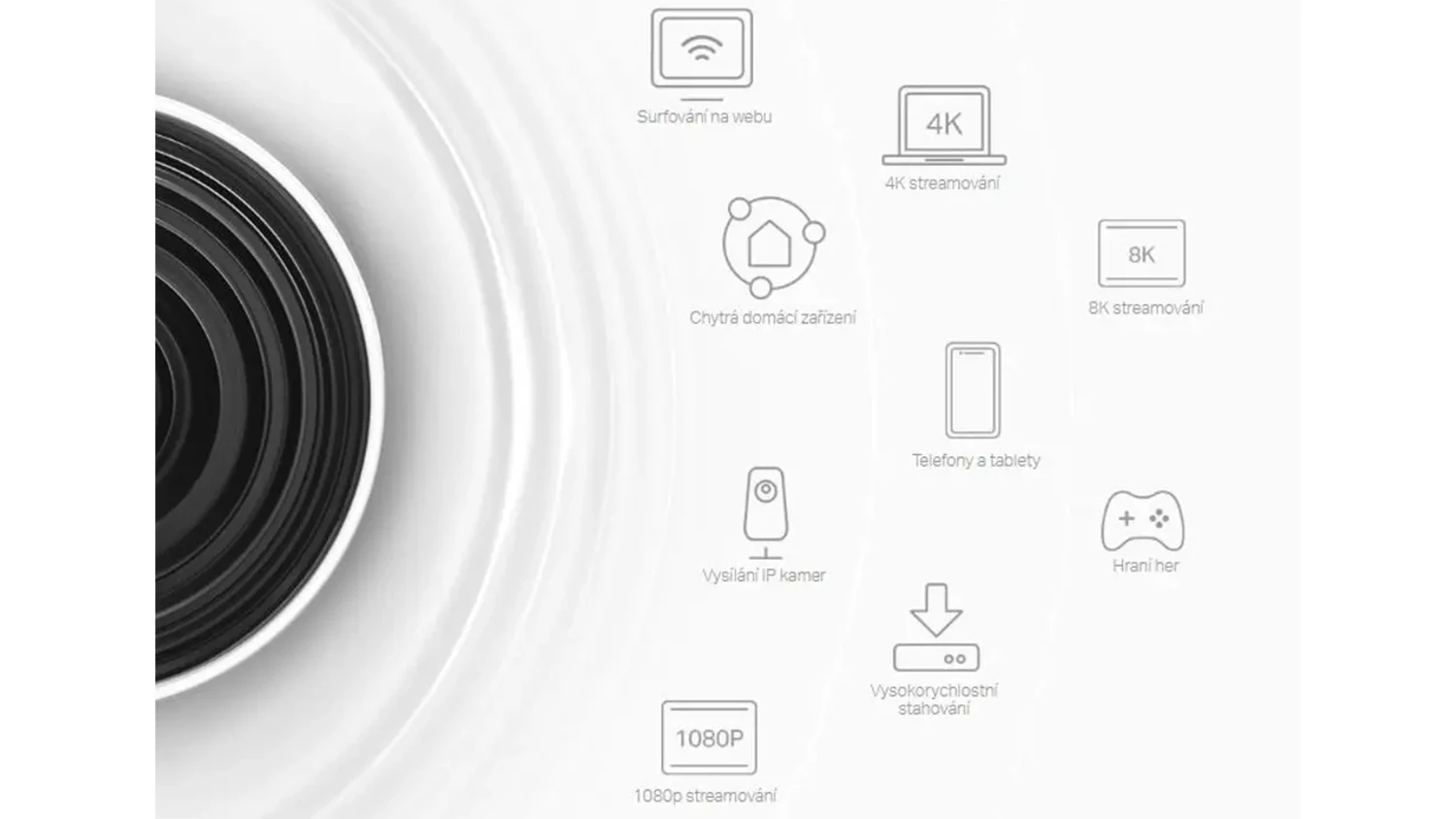 Mesh WiFi systém TP-Link Deco XE75 se zobrazením, jaká zařízení se mohou připojit