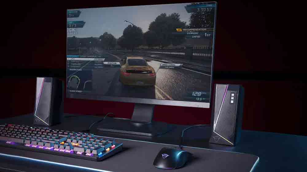 Set Mobilních reproduktorů Trust GXT 609 Zoxa RGB Illuminated Speaker u počítačové herní sestavy_02