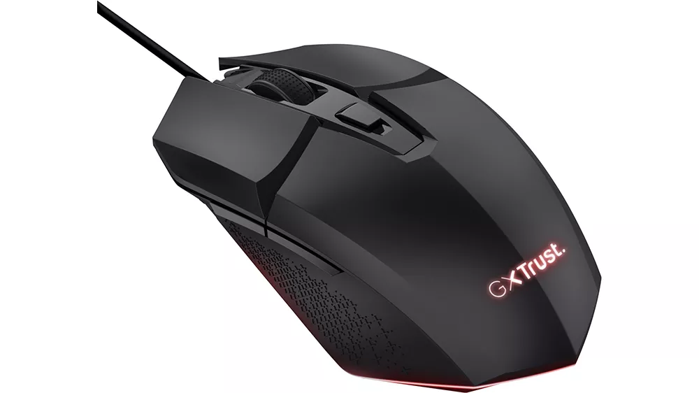 Herná myš Trust GXT 109 Felox na bielom pozadí zobrazujúca ergonomický dizajn s RGB podsvietením