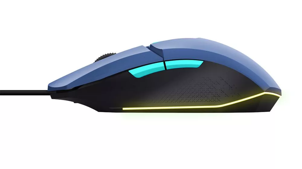 Herná myš Trust Gaming GXT 109B Felox Blue pri používaní softvéru pre prispôsobenie tlačidiel a RGB osvetlenia