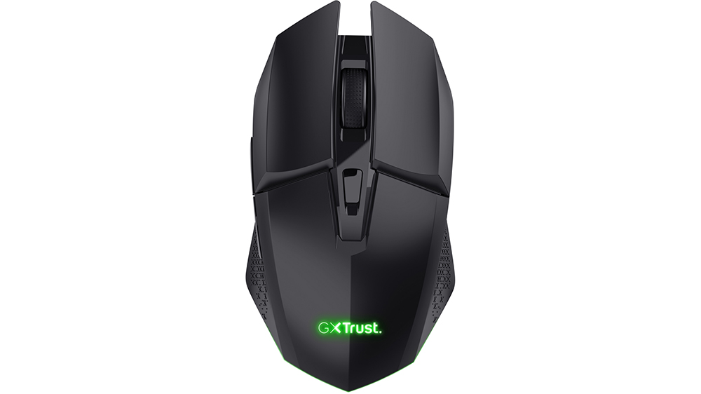 Myš Trust GXT 110 Felox na bílém pozadí zobrazující celkový design s charakteristickým tvarem a tlačítky