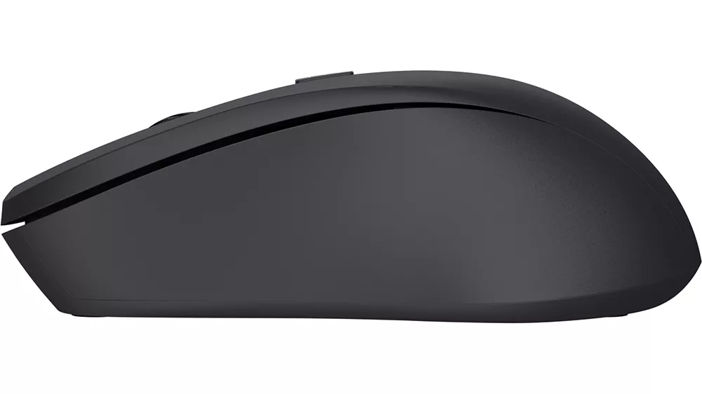 My&scaron; Trust Mydo Silent Click Wireless Optical Black zobrazuj&uacute;ca prep&iacute;nač DPI a plug-and-play funkcionalitu
