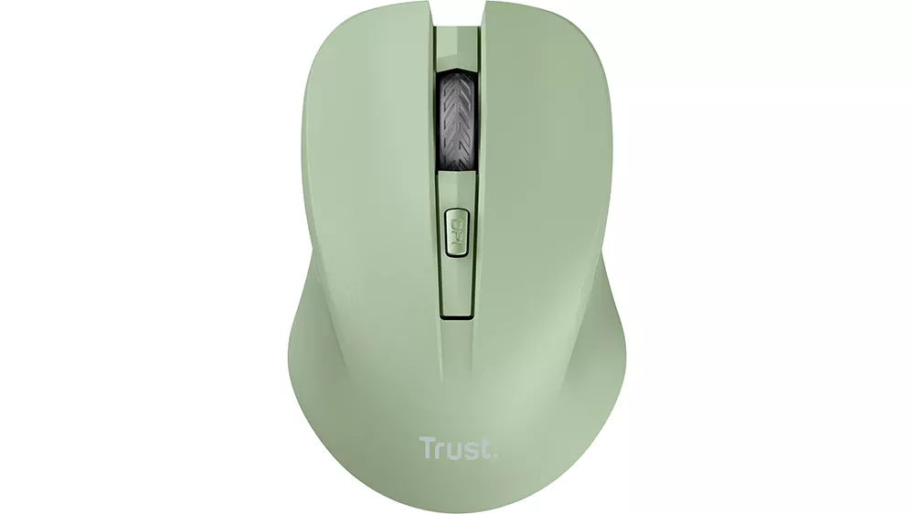 My&scaron; Trust Mydo Silent 25042 Green s ergonomick&yacute;m dizajnom na bielom pozad&iacute;, zobrazuj&uacute;ca kompaktn&yacute; bezdr&ocirc;tov&yacute; model