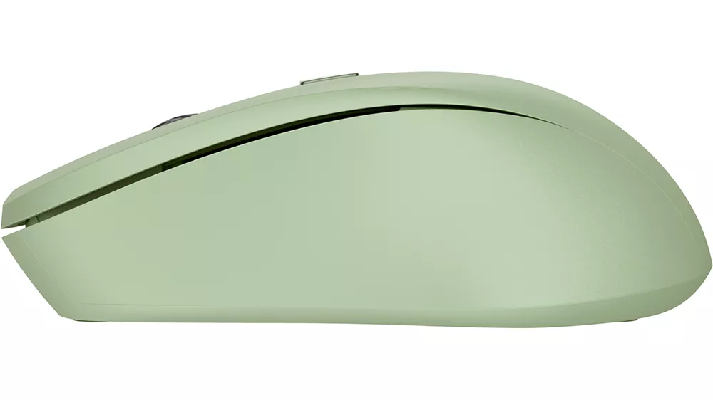 My&scaron; Trust Mydo Silent 25042 Green s viditeľn&yacute;m tlačidlom pre nastavenie DPI a &uacute;ložiskom pre USB prij&iacute;mač