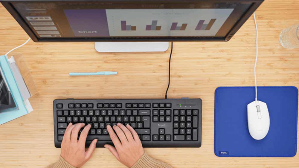 Žena pracující na pc pomocí myši Trust TM-101W_02