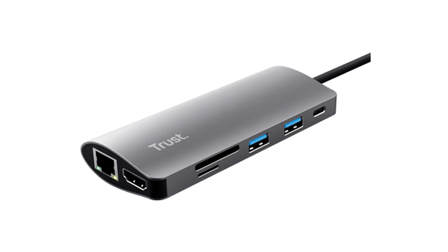 USB rozbočovač Trust DALYX 7-in-1 stříbrný šikmý horní pohled