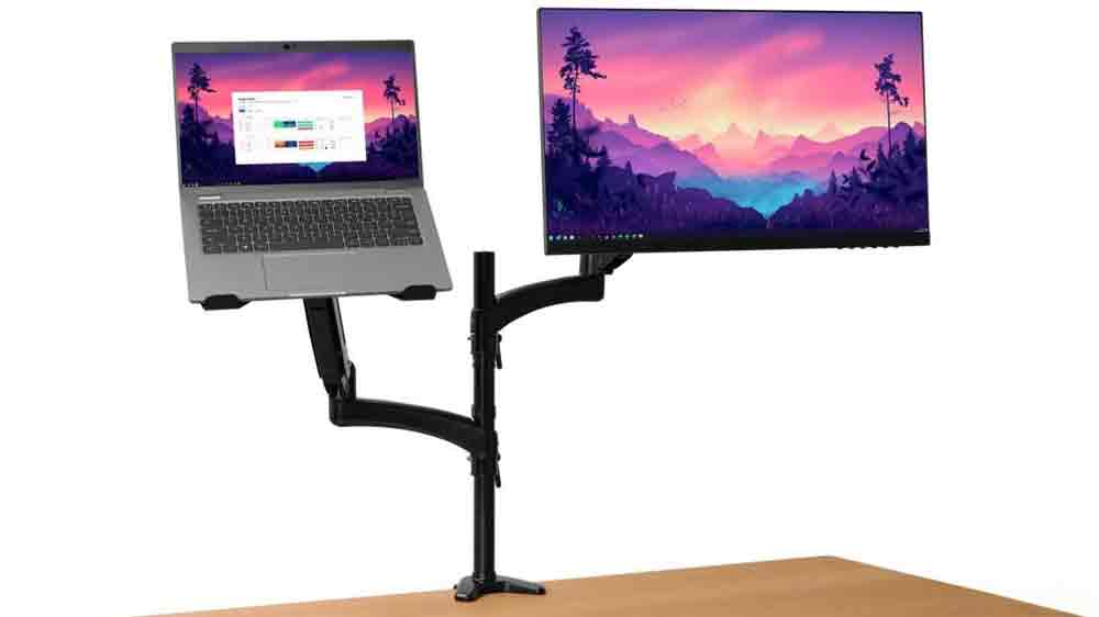 Notebook a monitor připevněný na držáku Trust Mara_02