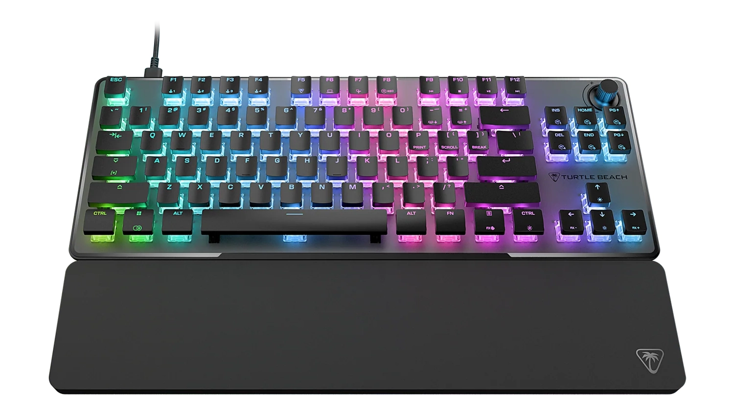 Mechanická herní klávesnice Turtle Beach Vulcan II TKL černá na bílém pozadí ukazuje celkový design