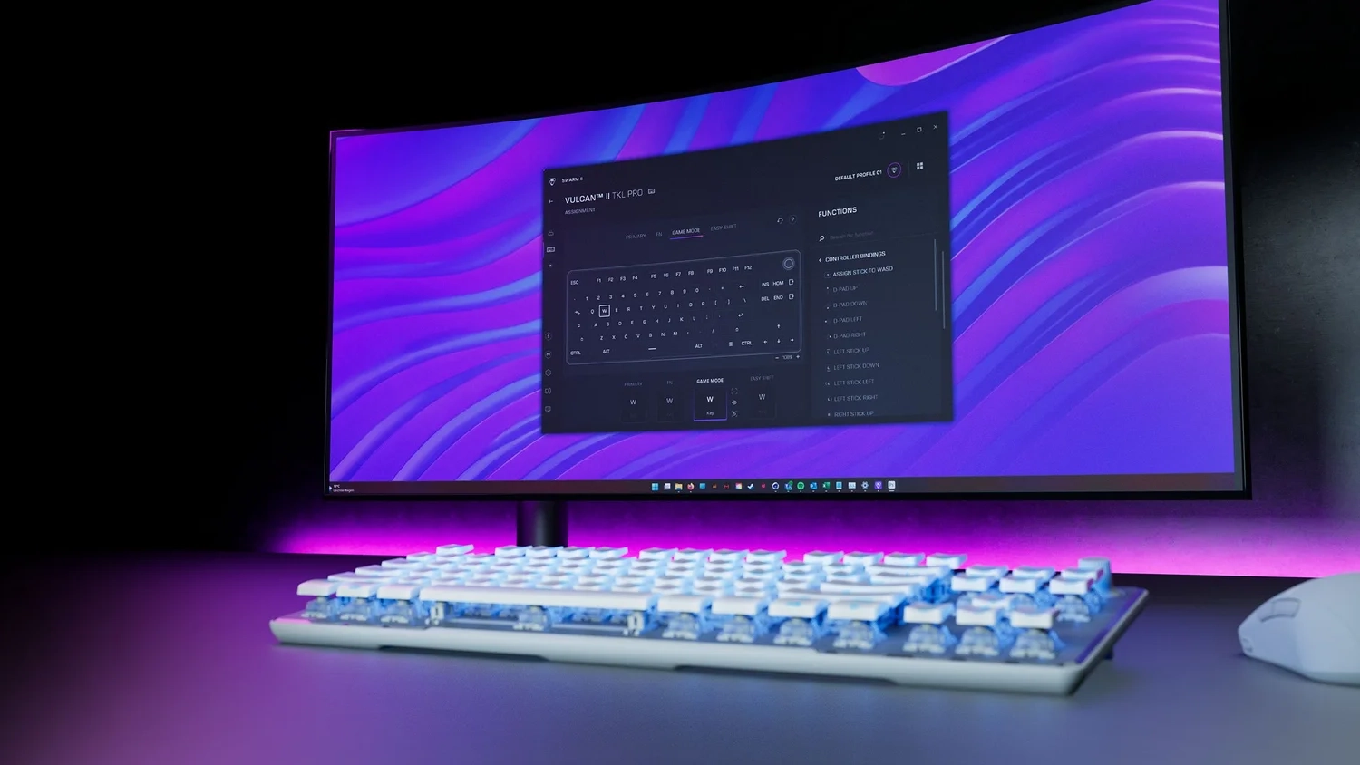 Turtle Beach Vulcan II TKL mechanická herní klávesnice černá během úpravy RGB podsvícení a funkce
