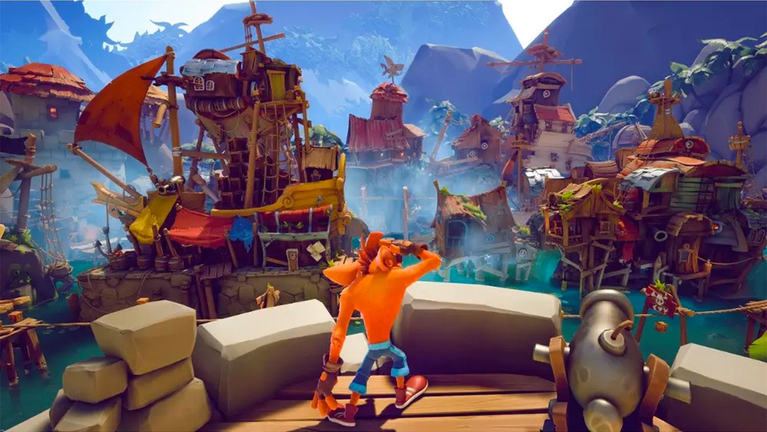 Hra Crash Bandicoot 4: It's About Time pro Nintendo Switch s postavami procházejícími různými dimenzemi