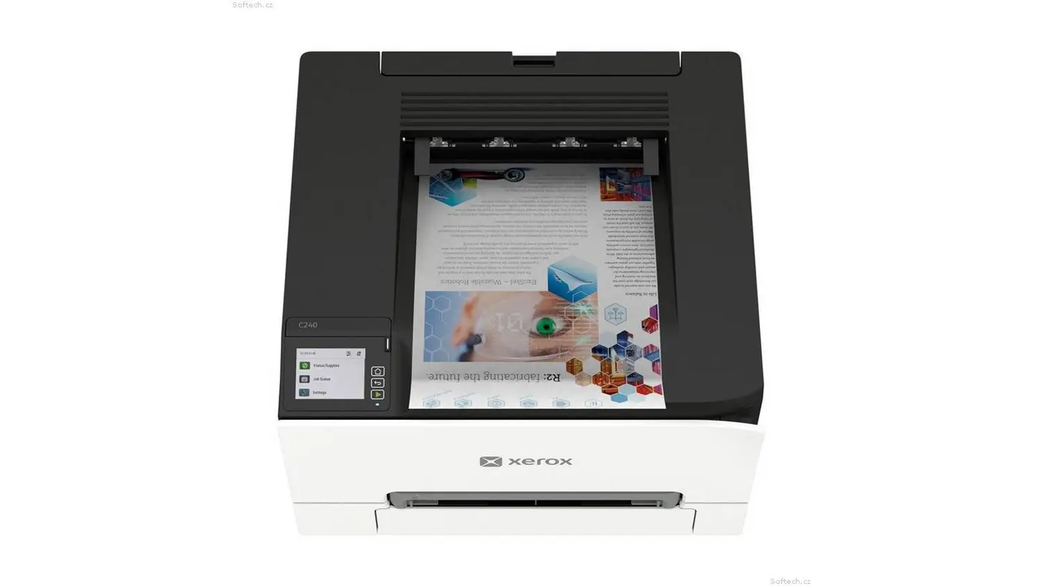 Laserová tlačiareň Xerox C240 s vytlačeným papierom