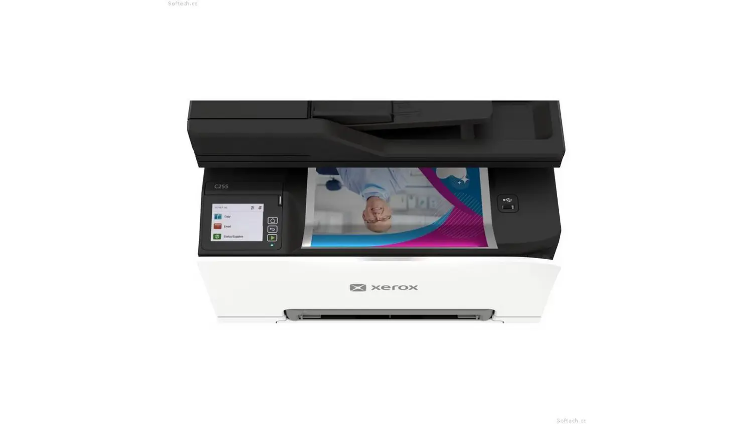 Laserová tiskárna Xerox C255a s vytištěným papírem