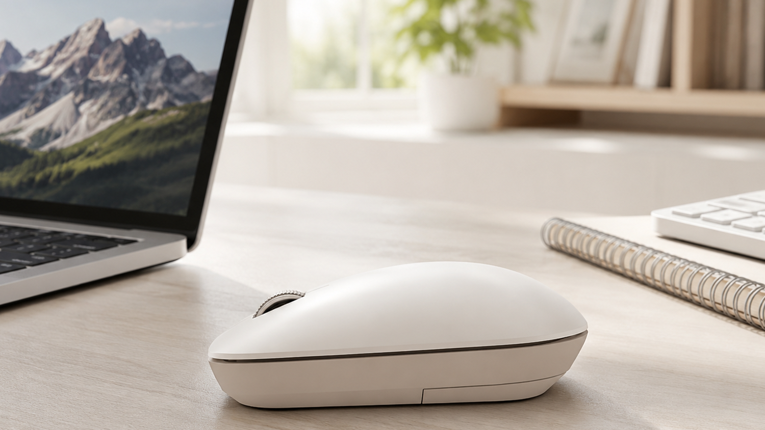 PC myš Xiaomi Wireless Mouse Lite 2 White GL na pracovnom stole