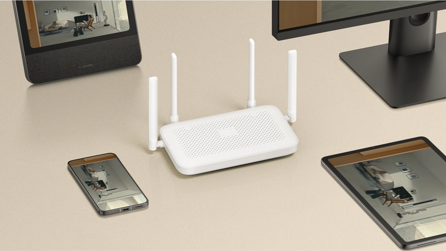 WiFi router Xiaomi AX1500 bílý a kolem elektronika