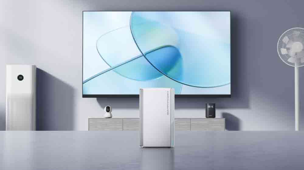 Mesh System Xiaomi AC1200 na stole před televizí_03