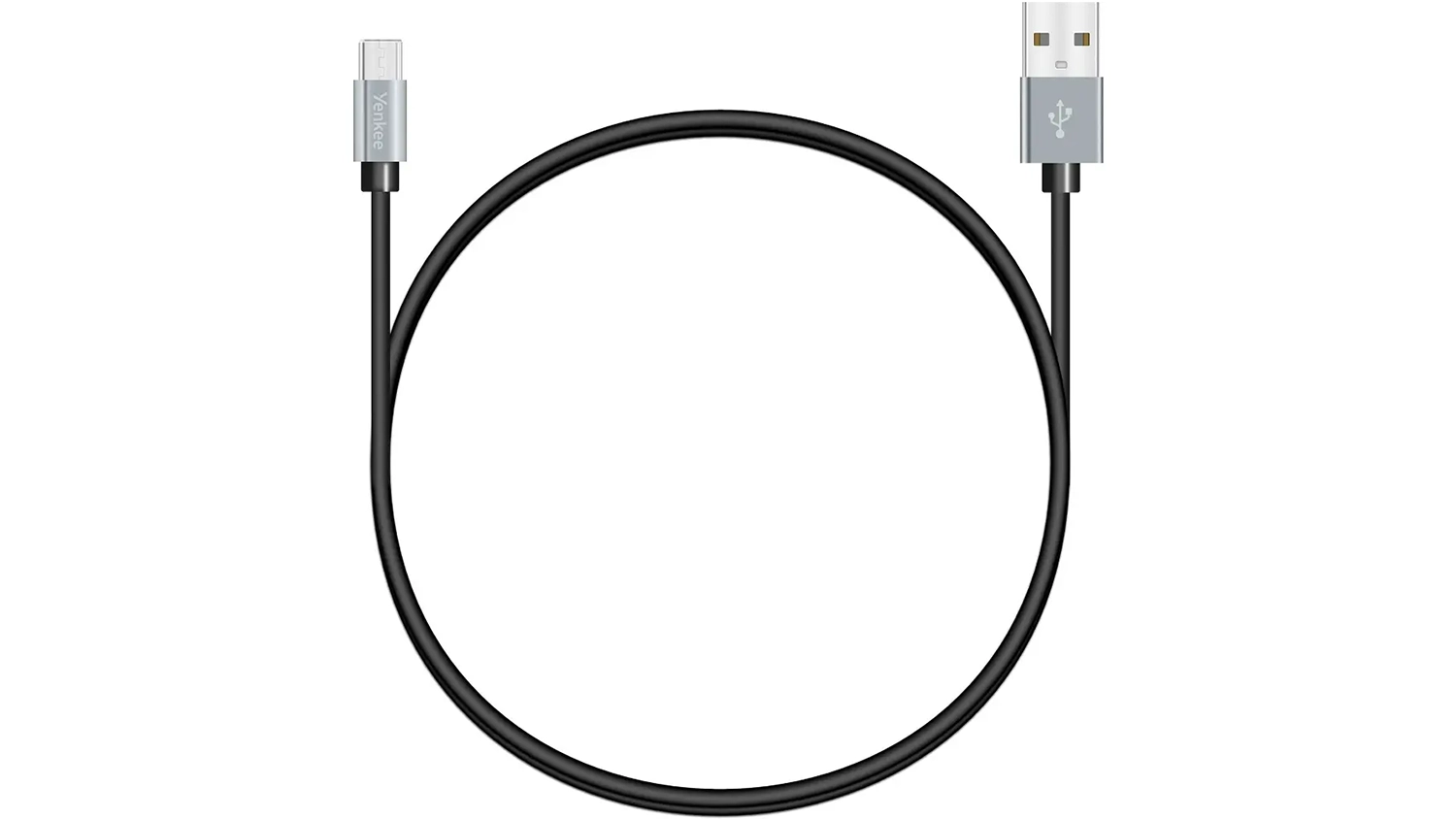 USB kábel Yenkee YCU 221 BSR Black/Silver demonštrujúci konektory a nezameniteľný plášť