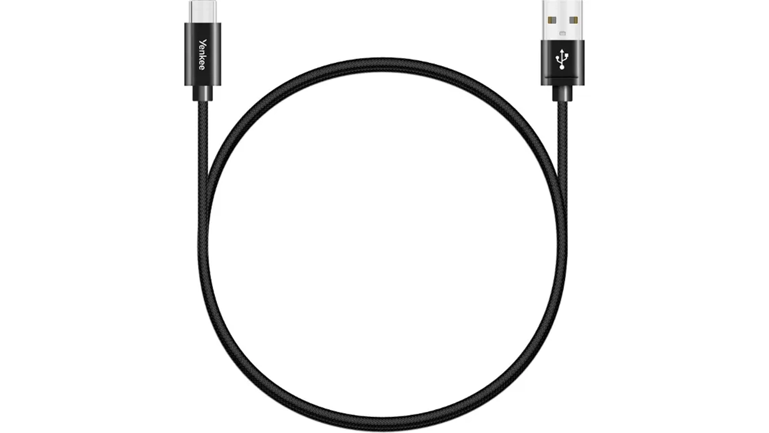 USB-C kabel Yenkee YCU 301 BK připojený k telefonu s viditelným opletením