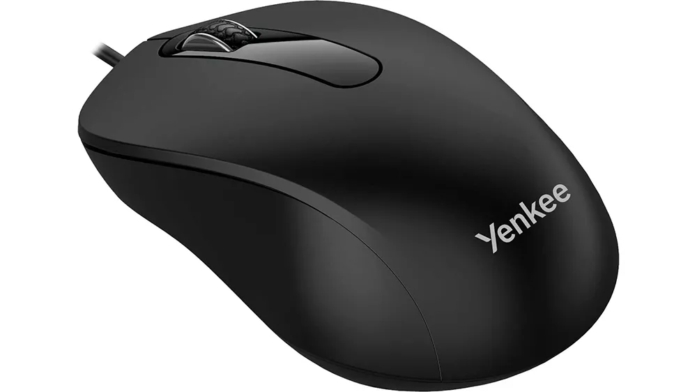 My&scaron; YENKEE YMS 003BK na bielom pozad&iacute; zobrazuj&uacute;ca kompaktn&yacute; ergonomick&yacute; dizajn s tromi tlačidlami