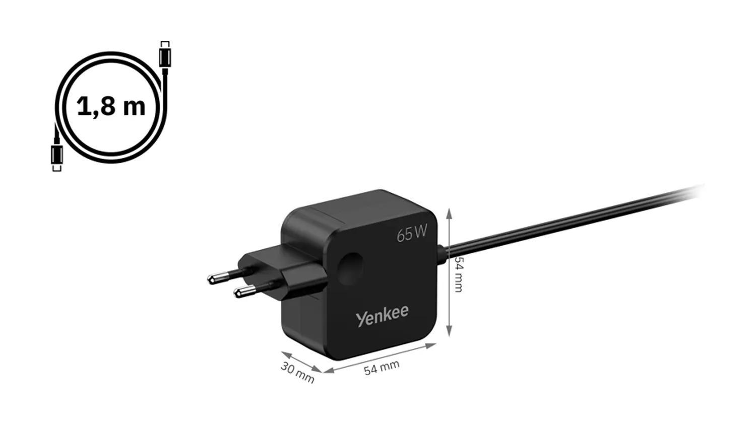 Univerzálna USB-C nabíjačka Yenkee – rozmery