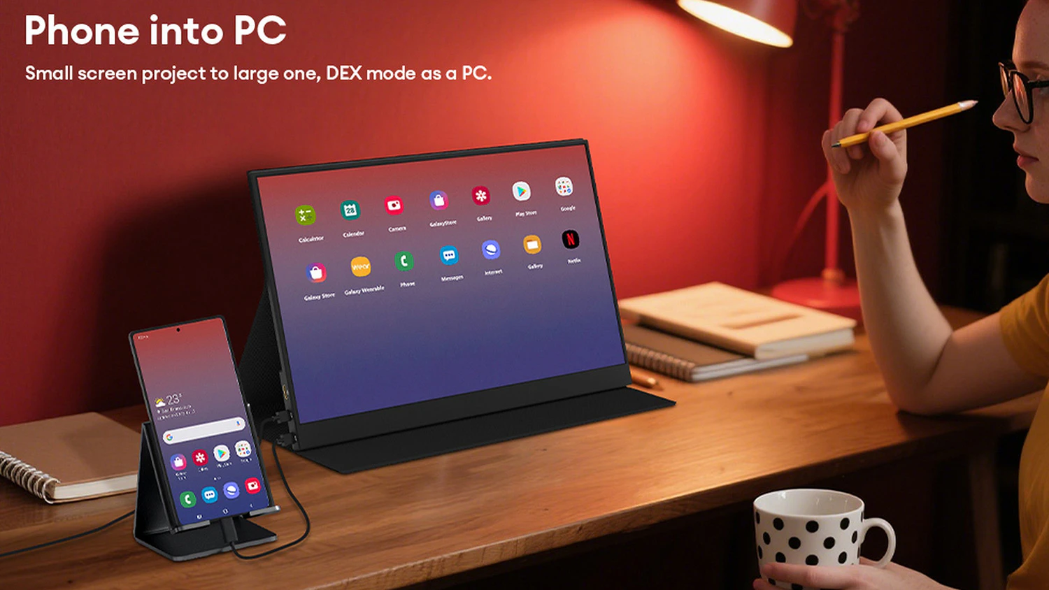 Monitor Zeuslap P16A připojený na telefon