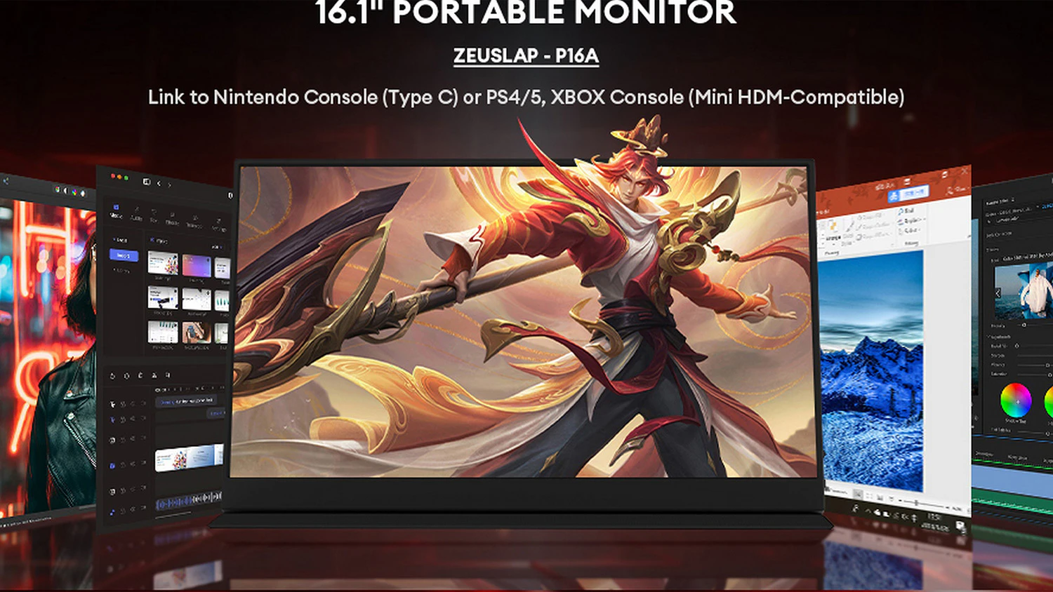 Přenosný monitor Zeuslap s hrou z herní konzole