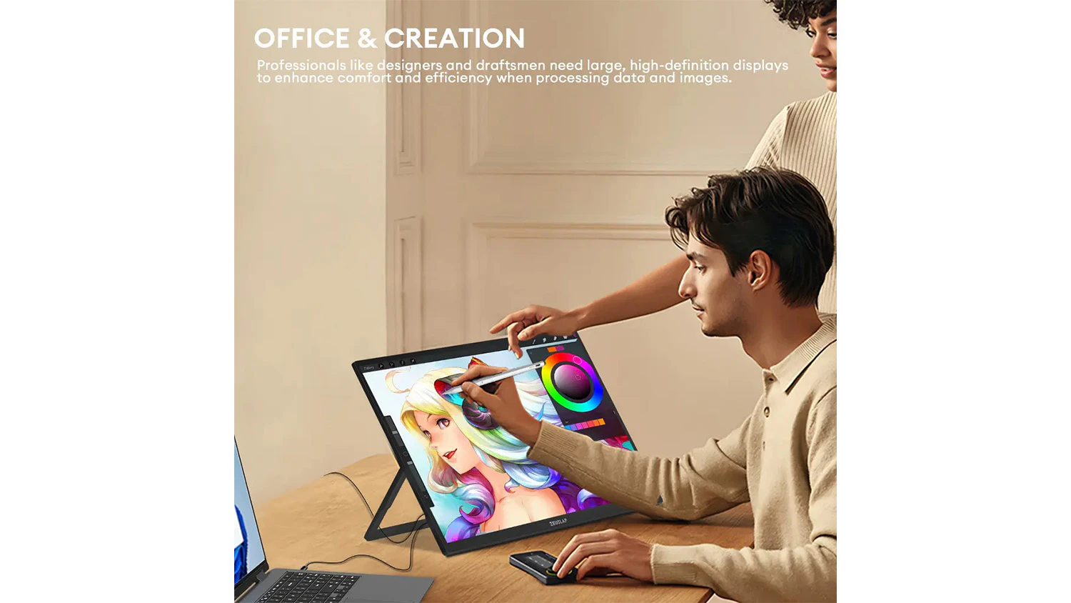 Muž kreslící na monitoru ZeusSlap Z22P Pro