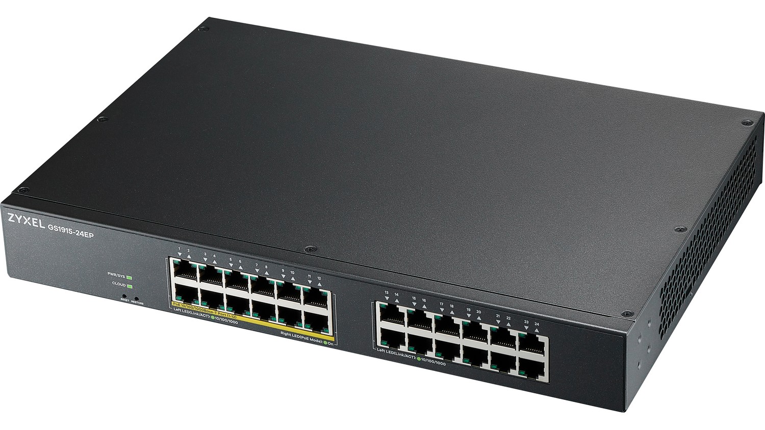 Swich Zyxel GS1915-24EP demonstrující pokročilé bezpečnostní funkce s autentizací IEEE 802.1X a podporou VLAN pro segmentaci sítě